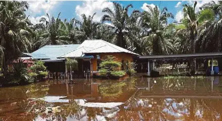  ?? ?? Antara rumah mangsa di Kampung Baru, Sri Gading yang ditenggela­mi air.