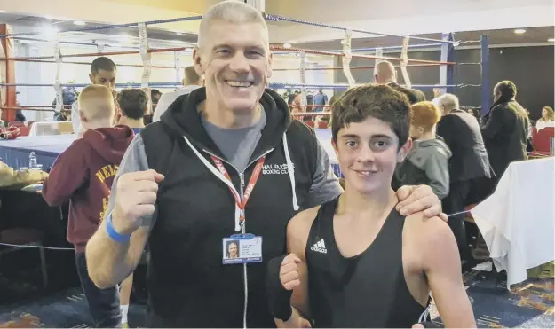  ??  ?? SUCCESS: Head coach Mick Rowe is pictured with Joe Hinchcliff­e. Below left: Rowe and coach Jonny Maude with Jordan Healey. Below right: Rhys Sanasy.