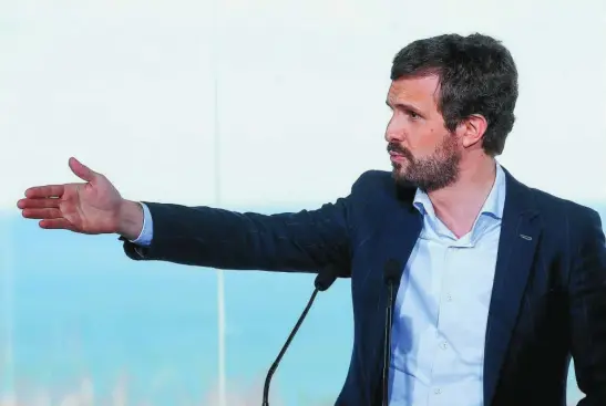  ?? EFE ?? El líder del PP, Pablo Casado, en un acto en Badalona esta campaña