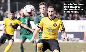  ??  ?? Auf seine Tore bauen heute die Auerbacher gegen Bautzen: Danny Wild (v.).