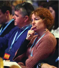  ??  ?? Delegates listen to John Boyle address the INTO conference. Photo: Don MacMonagle