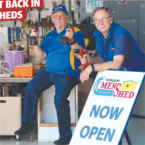  ?? Picture: ALISON WYND ?? TOOL TIME: Torquay Men's Shed secretary Ian Mathieson, left, and president Trevor Sawyer.