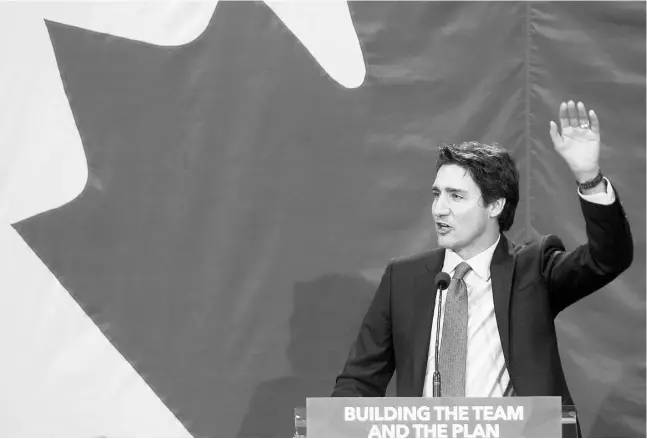  ?? Ted Rhodes/Postmedia News ?? Justin Trudeau addresses a packed house at the Kerby Centre Thursday night in Calgary. Over the past two years, the Liberal leader has made a concerted
effort to appeal to Canadians who have voted Conservati­ve, though they may not always have done so,...