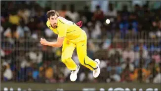  ?? ?? Australia’s Mitchell Starc bowls a delivery during the third and last one day internatio­nal cricket match between India and Australia in Chennai, India. (AP)