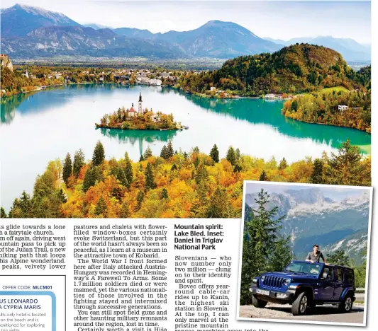  ??  ?? Mountain spirit: Lake Bled. Inset: Daniel in Triglav National Park