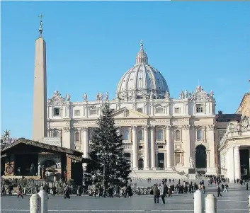  ?? PHOTOS: RICK STEVES ?? The tree lighting in front of St. Peter’s Basilica takes place in mid-December, but the life-size nativity scene isn’t unveiled until Christmas Eve.