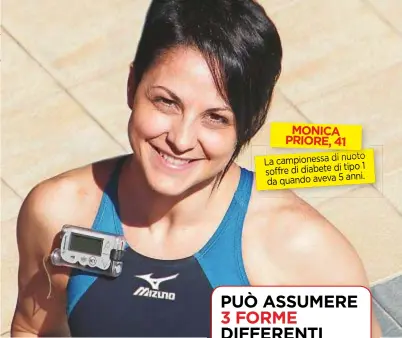  ??  ?? MONICA PRIORE, 41 nuoto La campioness­a di tipo 1 soffredi diabete di anni. da quando aveva 5