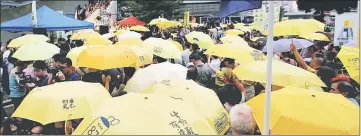  ?? — Reuters photo ?? Pro-democracy protesters take part in a rally to mark the fourth anniversar­y of Occupy Central movement in Hong Kong.