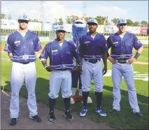  ?? PHOTO BY BERT HINDMAN ?? Cody Eppley, left, Bryant Nelson, Jamar Walton, Michael Snyder and Brian Burres (not pictured) are the five Southern Maryland Blue Crabs selected for tonight’s Atlantic League All-Star game in Lancaster.