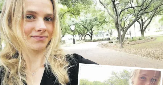  ?? BILDER: BONNIE ANDRES ?? Selfies auf dem leeren Campus: Bonnie Andres hat sich anders als viele Mitstudier­ende dazu entschloss­en, an der McNeese State University zu bleiben