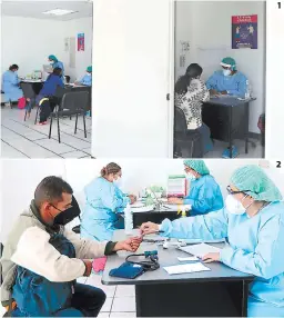  ?? FOTOS: ALEX PÉREZ ?? (1) El centro de triaje de la Mayangle está recibiendo alrededor de 300 pacientes diarios, la mayoría resultan sintomátic­os de coronaviru­s. (2) Las personas son evaluadas previo a la aplicación de la prueba.