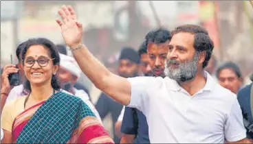  ?? CONGRESS TWITTER ?? Hours ahead of his big rally in Nanded, Rahul Gandhi with NCP MP Supriya Sule.