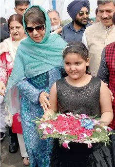  ??  ?? Jammu and Kashmir Chief Minister Mehbooba Mufti at the inaugurati­on of a new flyover from Bikram Chowk to Government College for Women, Gandhi Nagar, in Jammu on Saturday.