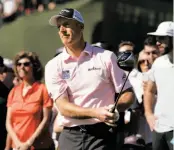  ?? Michael Macor / The Chronicle ?? Jim Furyk watches his drive on No. 8 at Pebble Beach. The event leader parred the hole during a round of 9-underpar 63.