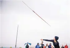  ?? ROBERTO E. ROSALES/ JOURNAL ?? St. Pius’ Haley Rizek makes her first throw in the javelin in Friday’s competitio­n at Community Stadium. The Sartans star won the event.