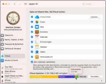  ??  ?? Der farbige Balken in den icloud-einstellun­gen zeigt auf einen Blick, wie weit und womit der Speicherpl­atz gefüllt ist.