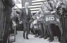  ?? TAMIR KALIFA NYT ?? Joe Biden arrives at a campaign rally in Houston on March 2.