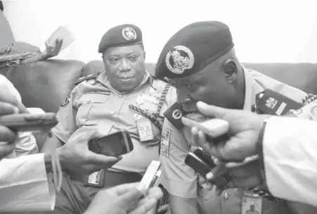  ?? PHOTO ?? Assistant Inspector-General of Police Zone 1, Tambari Yabo (right) and Commission­er of Police Jigawa State, Kayode J.Theophilus, during a press briefing on the recent attack in Gwaram, Jigawa State yesterday. SANI MAIKATANGA
