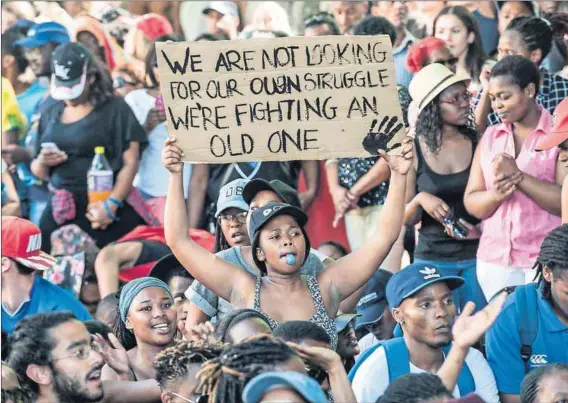  ?? Photo: David Harrison ?? Academic agenda: University of Cape Town students express their views about fees, opportunit­y and content.