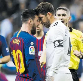  ?? AFP ?? Lionel Messi y Sergio Ramos, dos de los grandes protagonis­tas del ‘clásico’.