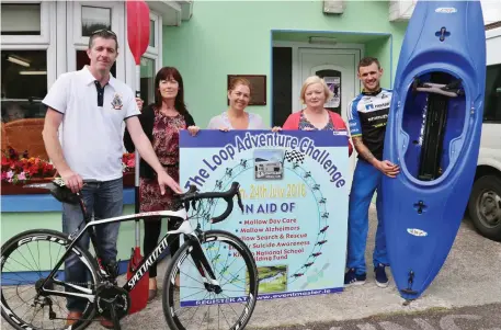  ??  ?? Nicholas Corkery and Gary Lawlor who are undertakin­g the Loop Challenge as a fundraiser for several worthy causes including Mallow Day Care Centre are pictured here with Kieran Buckley (Chairman), and June O’ Connell (Nurse Co-ordinator). Photo by Sheila Fitzgerald