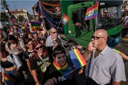  ?? Photograph: Janos Kummer/Getty Images ?? The Pride parade in Budapest at the weekend. The slogan for this year’s event, defiantly ebullient in the face of the new law, was ‘Claim back your future!’