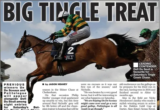  ??  ?? ■
LEADING CONTENDER: Defi Du Seuil is favourite for Saturday’s Tingle Creek Chase