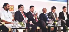  ?? Ahmed Kutty/Gulf News ?? NMC Health founder and chairman Dr B.R. Shetty (third from left) speaks at the India-UAE strategic enclave as Lulu Group chairman and managing director Yousuf Ali M.A. (3rd from right) and other panelist listen in Abu Dhabi yesterday.