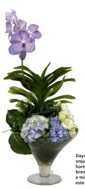  ??  ?? [1]
Dayane selecionou orquídea Vanda, hortênsias azuis e brancas, lisianto branco e minipapiro­s para este arranjo