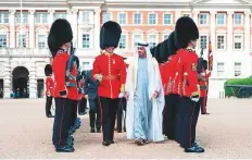  ?? WAM ?? Shaikh Mohammad Bin Zayed inspects the Grenadier Guards during a reception at Horse Guards Parade yesterday.