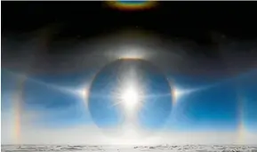  ??  ?? The mix of solar corona, 22-degree halo, solar flare, sun dogs and parhelic circle, was the most incredible natural phenomenon Mark has ever seen.