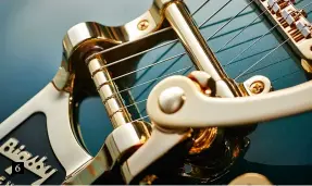  ??  ?? 6. The new style Bigsby with through-stringing of the bar is a not-beforetime improvemen­t that makes restringin­g your Gretsch a much less hair-pulling process