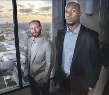  ?? Gina Ferazzi Los Angeles Times ?? DAVID WEST, right, a retired NBA All-Star, is the face of the Historical Basketball League while Ricky Volante is the chief executive trying to get it off the ground. They were in L.A. raising funds for the league.
