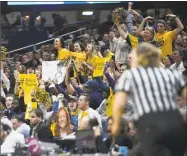 ?? Jessica Hill / Associated Press ?? Quinnipiac fans cheer during the second half against UConn on Monday in Storrs. The game drew 8,957.