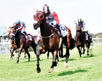  ?? Picture: JC Photograph­ics ?? FIRST RATE. Marauding Horde (Marco van Rensburg) puts daylight between himself and his opposition in the Listed Hawwaam Stakes and can put up a similar effort in Race 6 at Turffontei­n tomorrow.