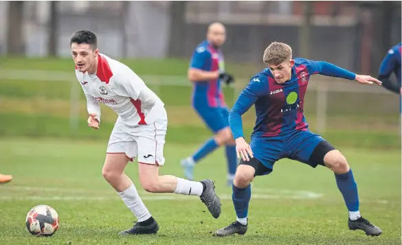  ?? ?? Tommy Tierney, left, hit a hat-trick as Horndean caned Hamble Club 6-0
Picture: Keith Woodland