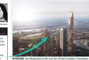  ?? ILLUSTRATI­ON: UTOPIA ARKITEKTER ?? M-HÖJDARE. Om Moderatern­a får som de vill kan Loudden i framtiden stoltsera med Sveriges högsta byggnad.