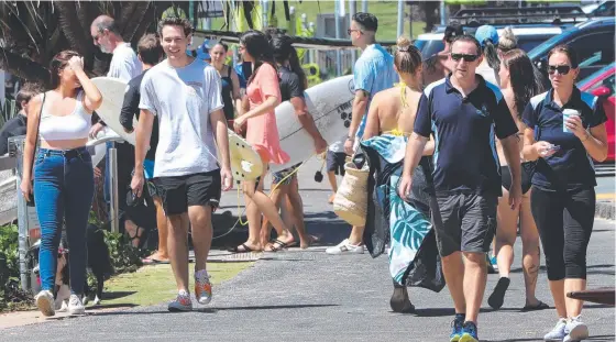  ?? Picture: GLENN HAMPSON ?? There’s no lockdown yet at Burleigh where the coffee set have been out in their droves, in numbers reminiscen­t of summer holidays.