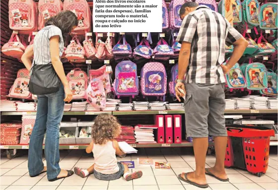  ??  ?? Além dos livros escolares (que normalment­e são a maior fatia das despesas), famílias compram todo o material, roupa e calçado no início do ano letivo