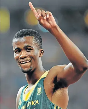  ?? Picture: ROGER SEDRES/GALLO IMAGES ?? BLAZING A TRAIL: Anaso Jobodwana celebrates after setting a new South African record in the men’s 200m during the 2015 IAAF World Championsh­ips in China