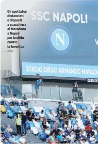  ?? ANSA ?? Gli spettatori distanziat­i e disposti a scacchiera al Maradona a Napoli per la sfida contro la Juventus