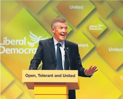  ??  ?? MAKING A DIFFERENCE: Willie Rennie tells the Lib Dem conference that the party is ready to move forward