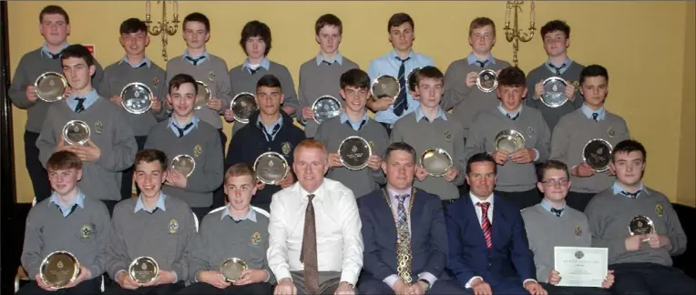  ??  ?? Third Year award winners with principal Michael Mahon, Mayor of Wexford Ger Carthy and deputy principal John Hegarty.