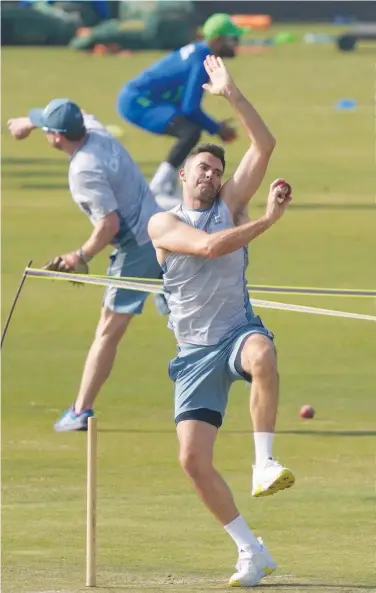  ?? Associated Press ?? England’s James Anderson bowls during a training session in Rawalpindi on Monday.