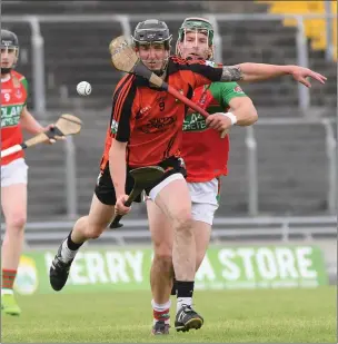  ??  ?? Ballyheigu­e’s Diarmuid Walsh in action against Crotta O’Neills during the first round of the County Senior Hurling Championsh­ip Photo by Domnick Walsh / Eye Focus