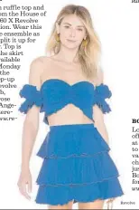  ?? Revolve ?? RUFFLES The Faron ruff le top and skirt is from the House of Harlow 1960 X Revolve collaborat­ion. Wear this cobalt blue ensemble as styled or split it up for versatilit­y. Top is $118, and the skirt is $108. Available through Monday as part of the...