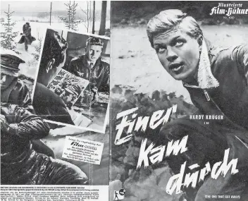  ?? FOTOS: PRIVATARCH­IV HARDY KRÜGER ?? Mit dem Film „Einer kam durch“feierte der junge Hardy Krüger 1957 seinen Durchbruch. „Dankbar und zutiefst bewegt stand ich vor einer Karriere, die internatio­nal geworden ist“, schreibt er dazu in seinem Buch.