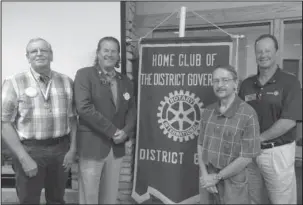  ?? Submitted photo ?? ELECTED: From left, Hot Springs Village Rotary past president Steve Wright, Rotary district governor Dennis Cooper, Lt. Governor Bill Fish, and assistant district governor Emil Woerner at a recent Hot Springs Village Rotary meeting.