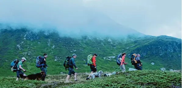  ?? Foto: Schreiber ?? Über alle Berge auf zwei Beinen und vier Pfoten. Eine Alpenüberq­uerung mit Hund hat ihre eigenen Regeln – in der Natur, aber auch auf den Berghütten. Da fällt kein Schnitzel unter den Tisch.