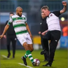  ??  ?? Ethan Boyle with current Ireland manager Stephen Kenny during a Shamrock Rovers versus Dundalk league tie in 2018.